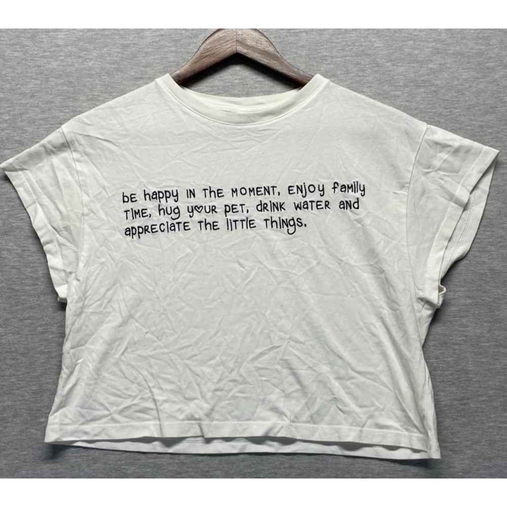 Zara Cropped T Shirt Girl 11-12 Years White Graphic Print Quote Cotton Crew Neck